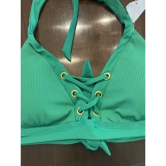 NWT BECCA Women's Bikini Top Size M Green Triangle Halter Plunge Neckline Medium - Picture 4 of 11